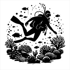 Scuba diving silhouette vector. Scuba diver logo icon vector on a white background. 