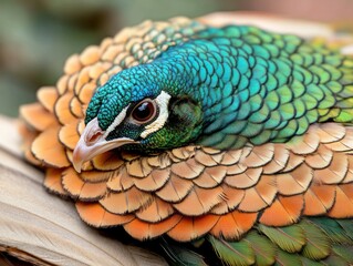 Fototapeta premium Close-up of a peacock's tail feathers showcasing stunning textures and vivid patterns a mesmerizing zoom into the intricate details of nature's artistry Experience the vibrant colors and unique