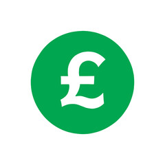 Green round shape with uk pound currency sign icon vector illustration design on white background.