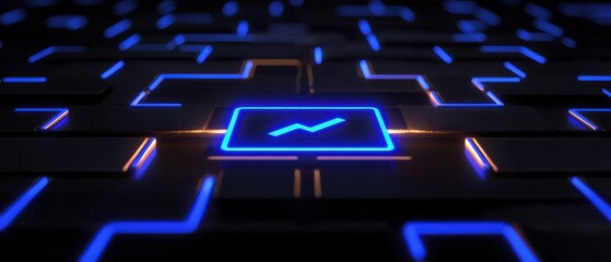 Obraz premium Futuristic digital interface with glowing blue elements and a central icon.
