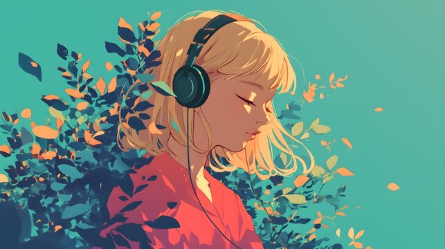Lofi animation of a girl listening to music, designed to loop seamlessly
