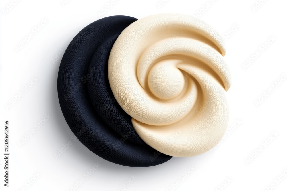 Poster a simple icon of yarn unwinding in a clean spiral, rendered in monochrome with a soft shadow for dep