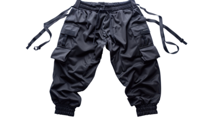 Black jogging pants cargo style on transparent background