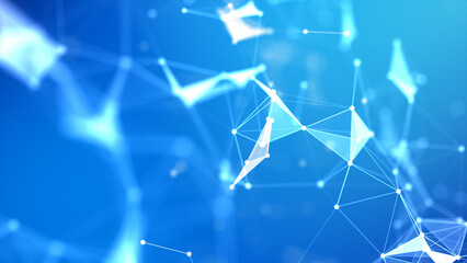 Abstract background Dot and connect line for cyber technology futuristic and network connection concept with dark and grain processed wide screen ratio.