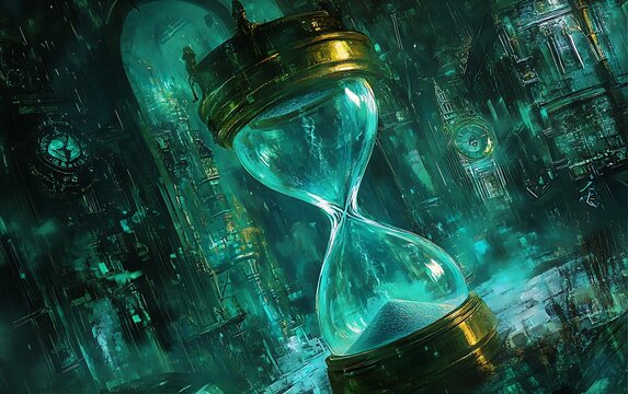 a digital art of a hourglass