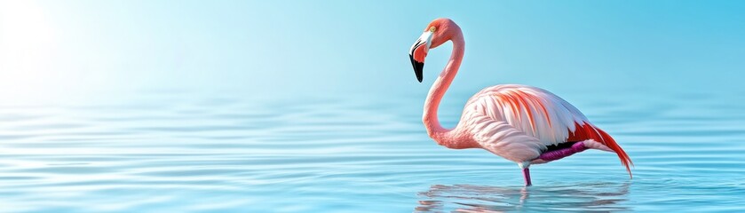 Urgent Call for Flamingo Conservation A Single Flamingo Wades in Polluted Waters, Highlighting the Critical Need for Wildlife Ecology Preservation and Immediate Action to Combat Environmental