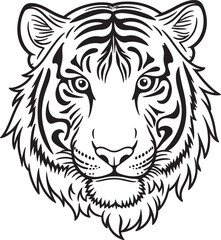 Tiger head line art vector on white background.