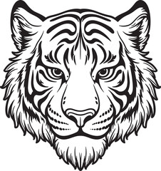 Tiger head line art vector on white background.