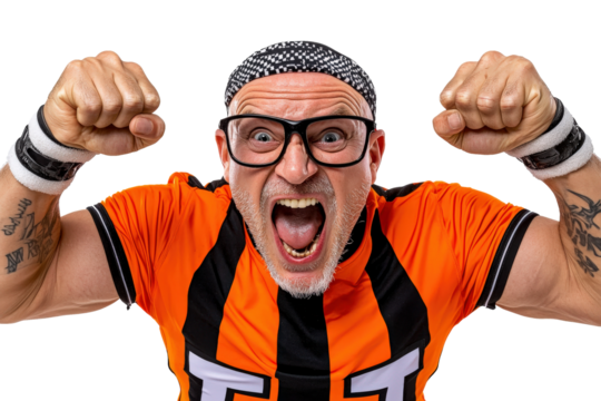 Energetic fan celebrating a victory in sports