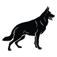 Monochrome silhouette of a German Shepherd dog in side profile, highlighting its distinctive shape and features. Ideal for pet-related themes, dog breeds, and animal illustrations.