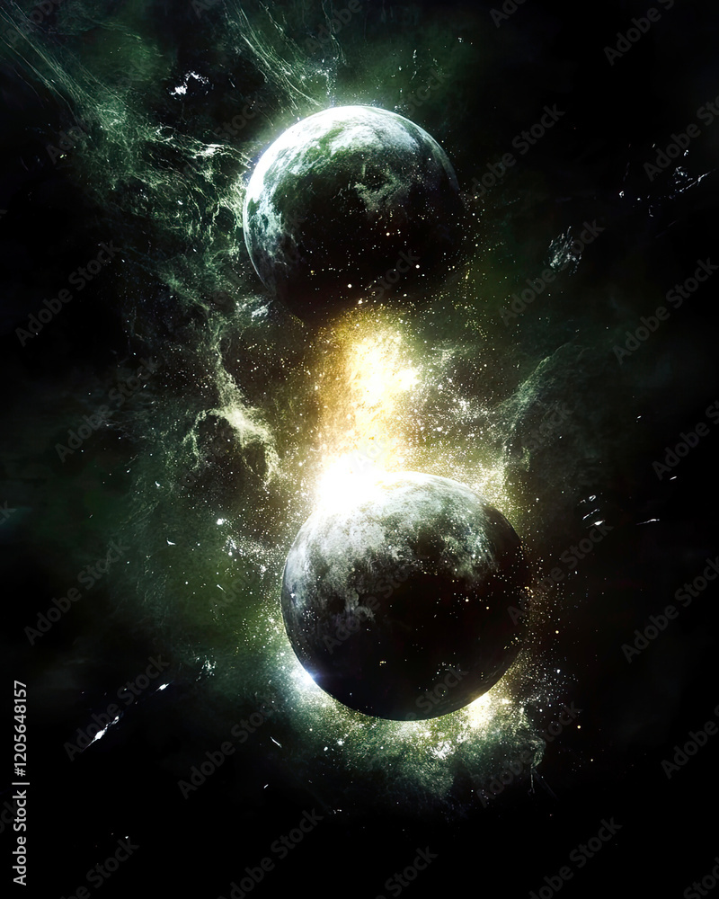 Poster cosmic collision of worlds ignites the brilliance of orions loop in mesmerizing splendor