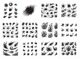 Creative Black Ink Splash Outlines Vector Illustration with Handmade Design and Silhouette Style.