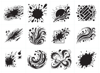Abstract Black Splash Silhouettes Vector Set with Clean Shapes and Smooth Edges on White Background.