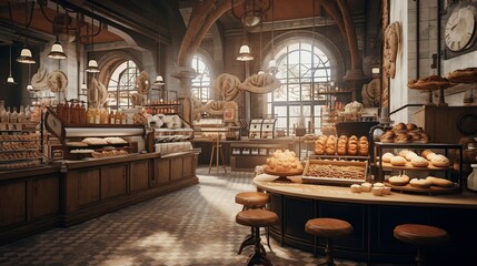 A photo of a bakery with a vintage-inspired interior.