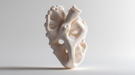 Naklejka premium Abstract White Heart Sculpture with Openings and Textured Surface