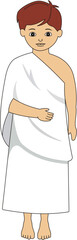 Muslim boy wearing ihram for performing Hajj concept vector color icon design, Eid al-Adha or Eid-ul-Kabir Symbol, Hajj Sign, Muslims religious festival stock illustration