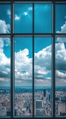 Fototapeta premium A stunning view of a bustling city skyline through a large glass window.
