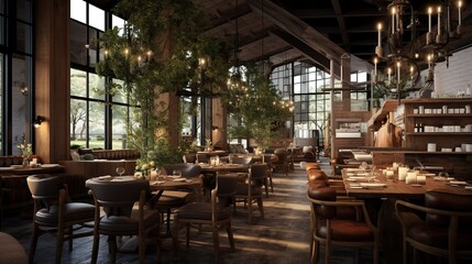 Fototapeta premium A photo of a contemporary farm-style restaurant.