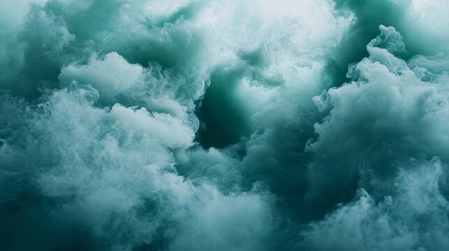 Abstract Close-Up of Green Smoke Swirling Gracefully on a Black Background with Plenty of Space for Copy, Creating a Mysterious and Dreamy Atmosphere
