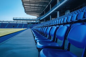Obraz premium Safety inspection of a sports stadium, focusing on crowd control barriers, emergency exits, and structural integrity to ensure spectator safety.