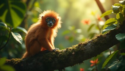 Fototapeta premium Adorable Red-shanked Douc Langur in Lush Rainforest Habitat