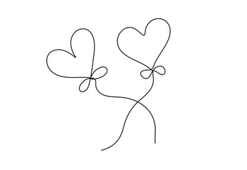 Two Hearts Continuous , line drawing style, vector illustration