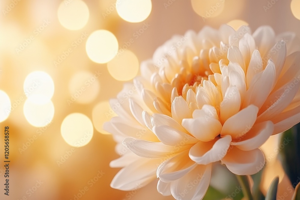 Poster a close-up of a xanthous daisy against a blurred background, its petals illuminated by soft natural 