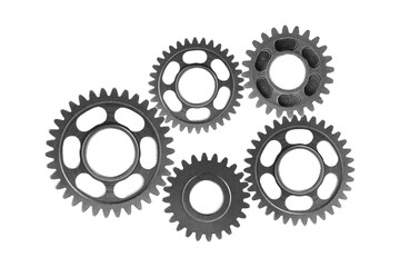 Metal gear isolated on white background for engine car and bike, teamwork business.