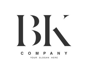 BK logo design. Initial letter b and k serif font style. Creative classic company name typography. Trendy logotype or identity.