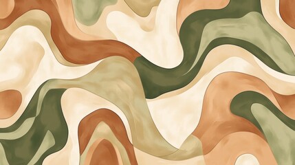 Seamless organic pattern with flowing shapes in earthy tones and soft lines, creating a fluid, abstract design