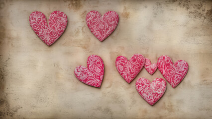 Obraz premium Red hearts and pink roses create a romantic backdrop for a special occasion or celebration