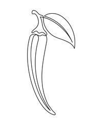 Chili pepper with leaf line isolated on white background. Simple vegetable silhouette. Hand drawn chili pepper outline. Vector illustration