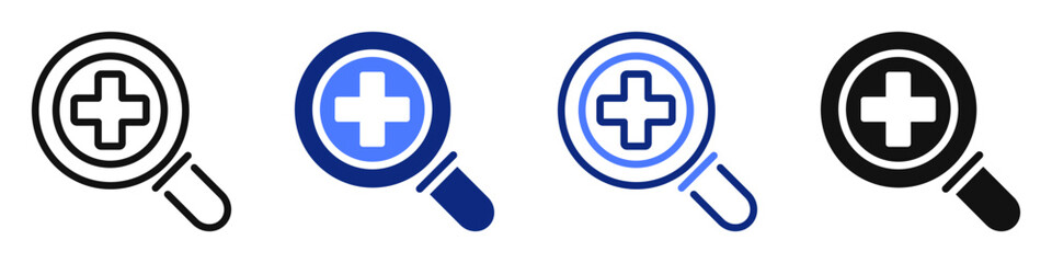 Fototapeta premium Vector icon or logo of magnifying glass related to medical diagnosis and testing, science lab research. Symbol for website or app ui, logo design, illustration