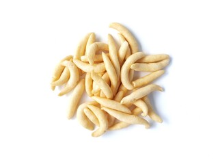 Kue telur gabus or Indonesian traditional cake isolated on white background, top view angle 