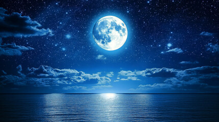 Fototapeta premium Breathtaking view of the full moon surrounded by a clear night sky dotted with countless sparkling stars