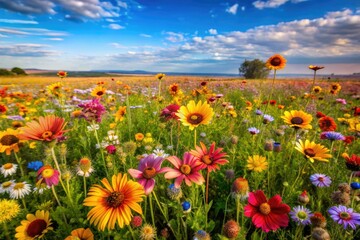 Obraz premium A colorful array of wildflowers blooming in the midst of a vibrant savanna landscape, african wildlife, wildflowers
