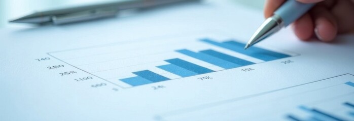 Businessman analyzing financial chart showing growth using pen