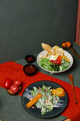 Vegetables Salad with Mayonnaise, Peanut Sauce, and Chili Oil