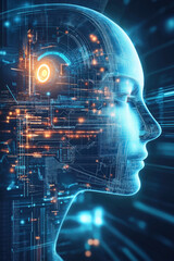 elegance of human mind led lights blue orange computer artificial intelligence robot head book cover design cyberspace