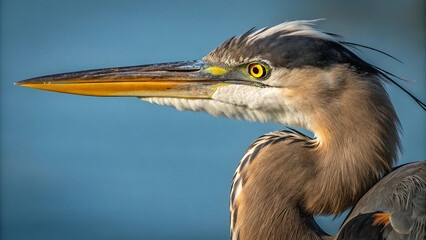 Close-up of a Great Blue Heron by a lake