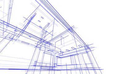 Architectural sketch of a house 3d illustration