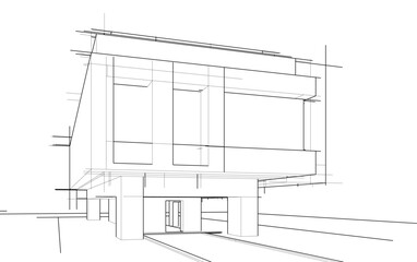 Architectural sketch of a house 3d illustration