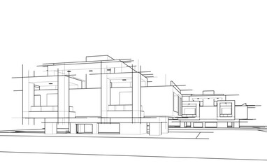 Architectural sketch of a house 3d illustration