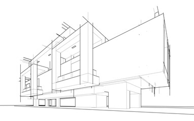 Architectural sketch of a house 3d illustration