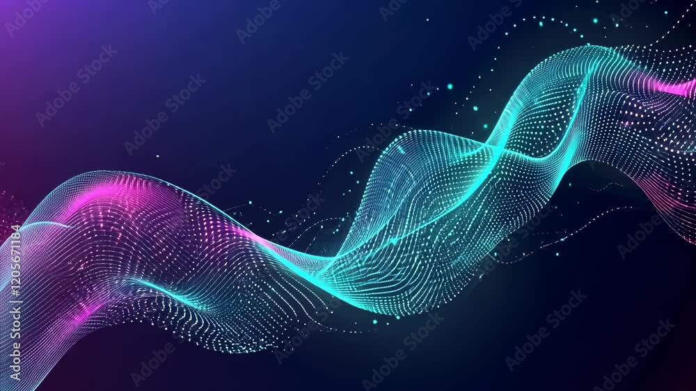 Poster video with a dynamic digital artwork showcasing vibrant neon-colored lines and waves set against a d