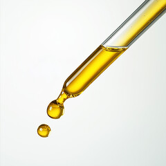 Fototapeta premium test tube with yellow liquid with bubbles, water moisturizing serum, molecular, science medical and cosmetic concept