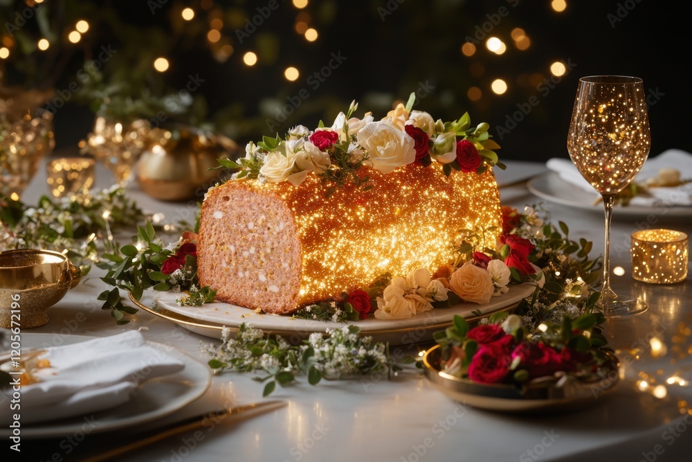 Poster a magical wurst glowing with golden light, placed on a mystical platter surrounded by enchanted garn