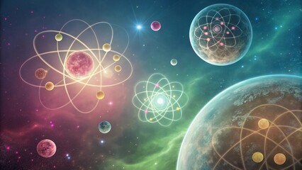 Stylized Atom-Inspired Planetary Systems Orbiting a Central Star in a Nebula