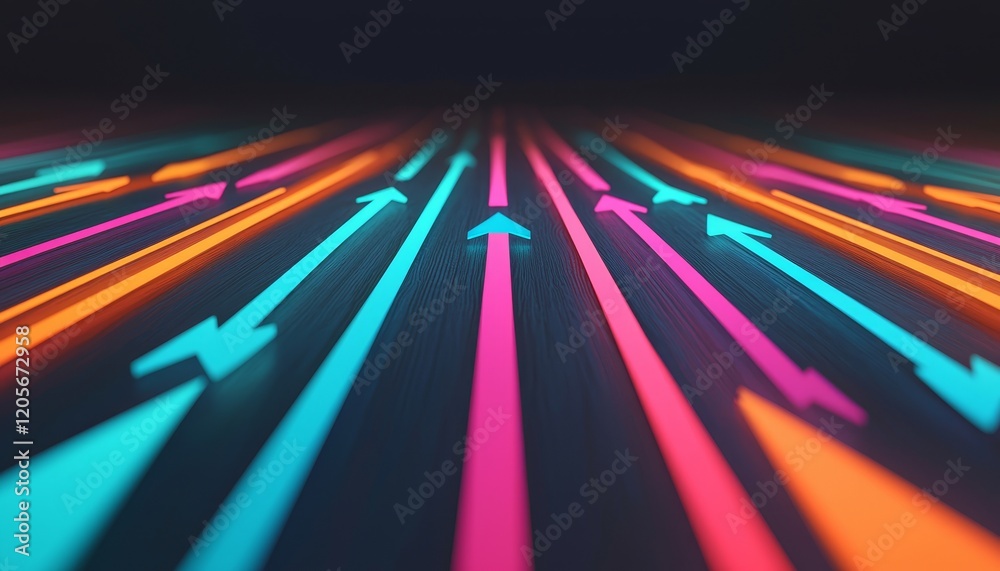 Poster a vibrant pattern of colorful arrows pointing forward, creating a dynamic and energetic visual effec
