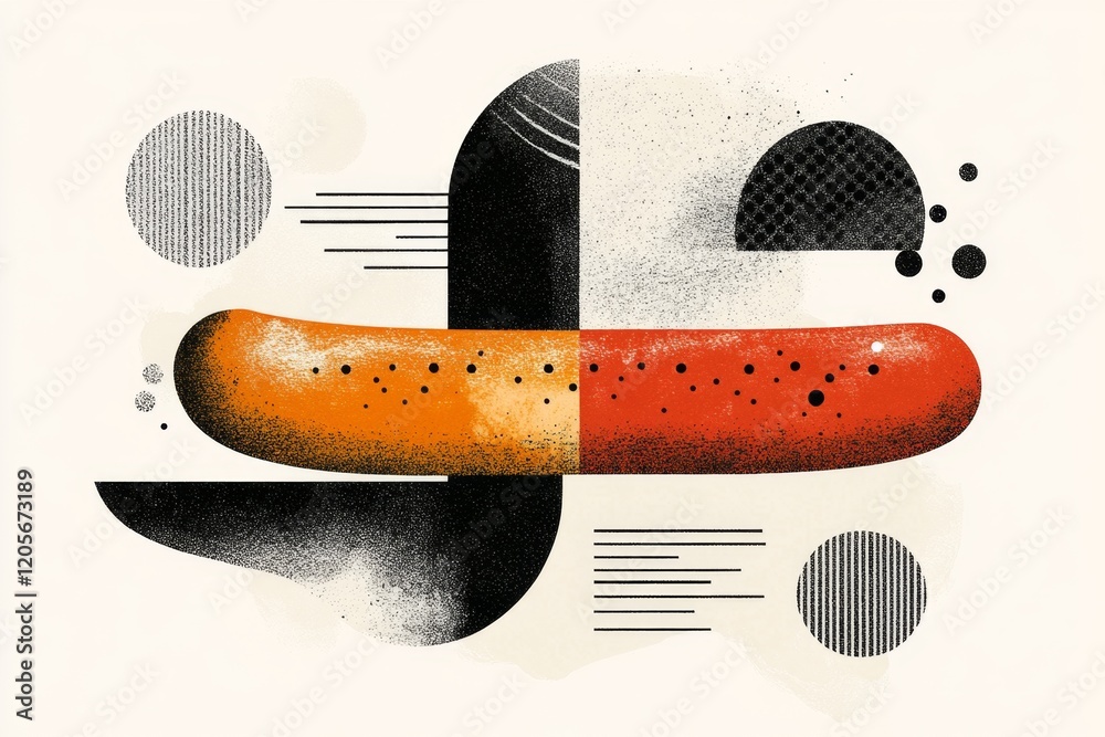 Aufkleber a minimalist illustration of a single wurst sausage with clean, bold lines and a light red gradient,